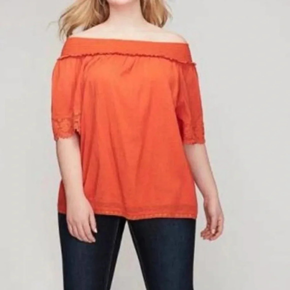 Lane Bryant 100% Cotton Orange Crochet Lace Gauze Boho Blouse Size 22/24 - Picture 9 of 9